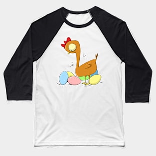 Surprised Hen - Colored Eggs Baseball T-Shirt